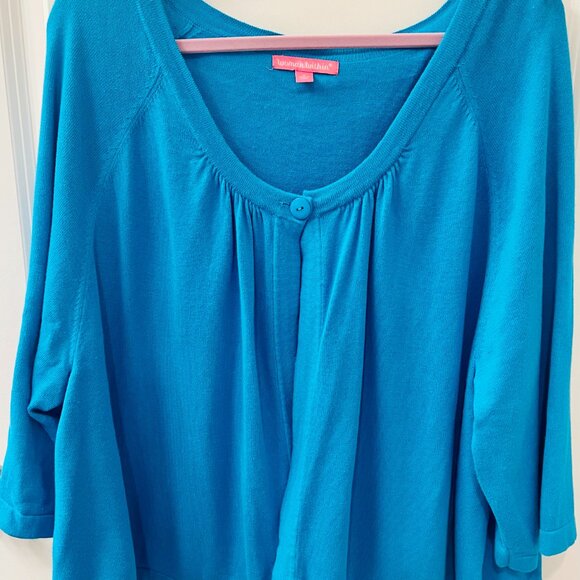 Woman Within Single Button Cardi- Turquoise 2X - Picture 2 of 7
